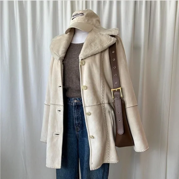 Cream Sonoma faux suede coat size Large. - Picture 6 of 10
